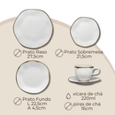 Aparelho de Jantar e Chá Porcelana 20 peças Ryo Maresia Jogo de Pratos e Xícaras Oxford