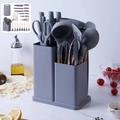 KIT 19 Peças Conjunto de Utensílios de Silicone com Cabo de Madeira e Kit de Facas com Tábua
