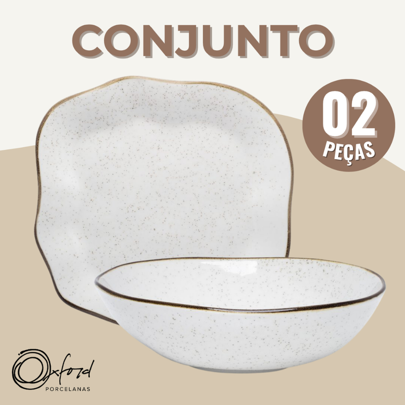 Conjunto Travessa Saladeira Baixelas Para Servir Ryo Maresia Areia Oxford Porcelanas