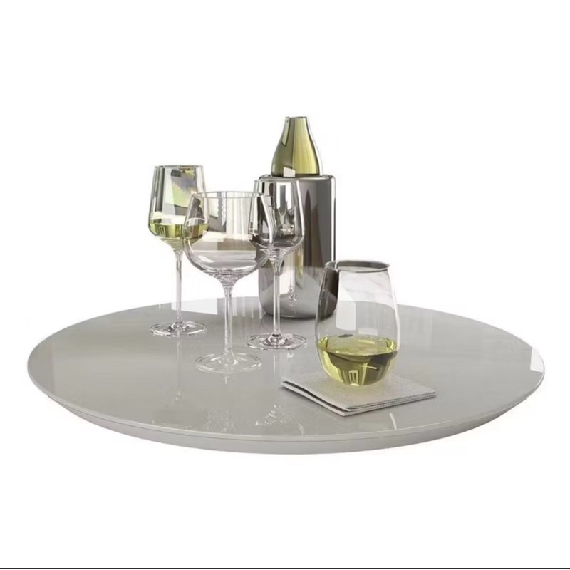 Prato Giratorio para Mesa Luxo 60cm Off White Com Vidro Sobrepor