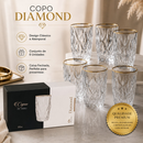 Kit 6 Copos Altos Diamond 370ml Vidro Borda Dourada Luxo