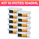 Conjunto Com 10 Potes Vidro 1040ml Hermético Marmita 4 Trava