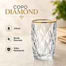 Kit 6 Copos Altos Diamond 370ml Vidro Borda Dourada Luxo