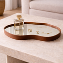 Bandeja Espelhada Decorativa Orgânico Couro Ecológico Premium 38x26cm Sala Quarto Banheiro Mesa Hall