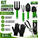 Kit Jogo Jardinagem Jardim Pá Ancinho GarfoTesoura Poda Luva 5 Peças Profissional Ferramenta